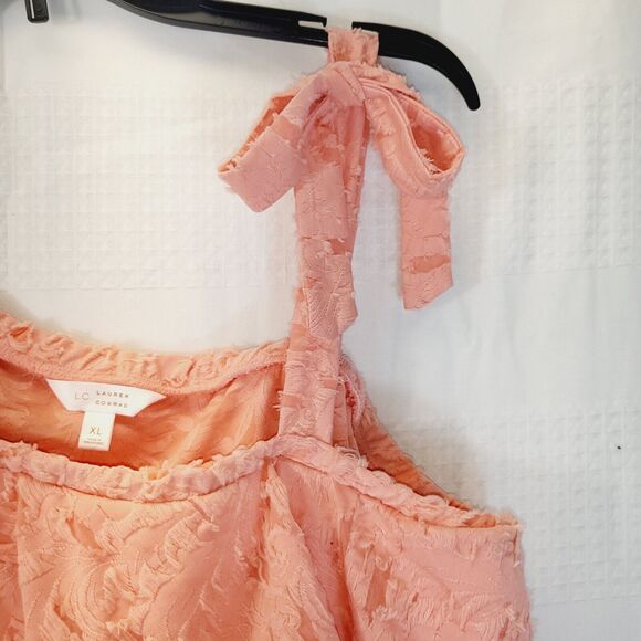 Lauren Conrad Shirt XL One Shoulder Cold Ruffle Tie Salmon Pink - Picture 6 of 9